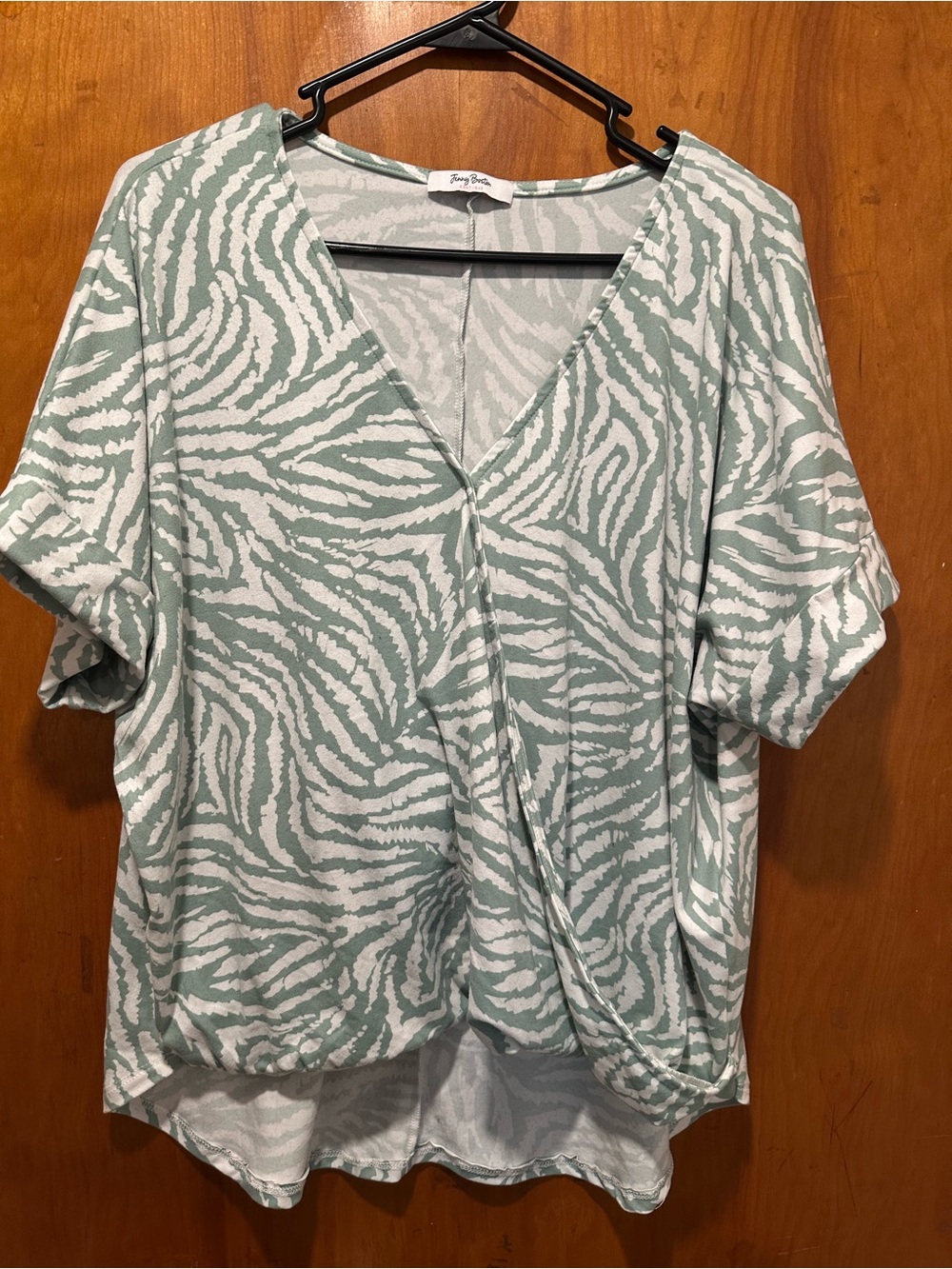 Women's Jenny Boston - Sage Zebra Print V-Neck Top